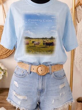 Comfort Colors Light Blue "Country Calm" Graphic Tee
